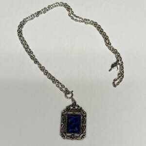 VINTAGE 1970's Sarah Coventry Blue Marble Mottled Glass Necklace Victorian